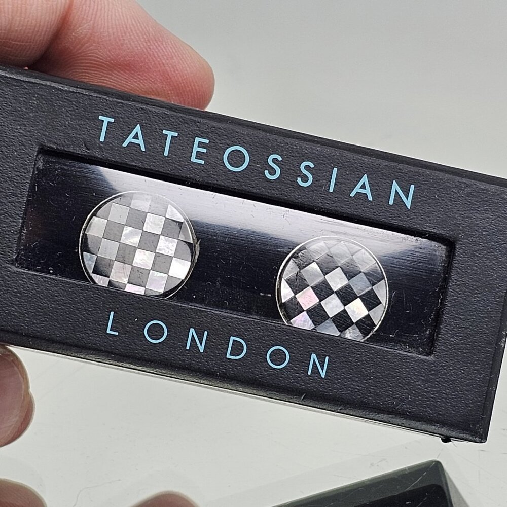 TATEOSSIAN AUTHENTIC Sterling Silver Checkered London Cufflinks IN BOX Read